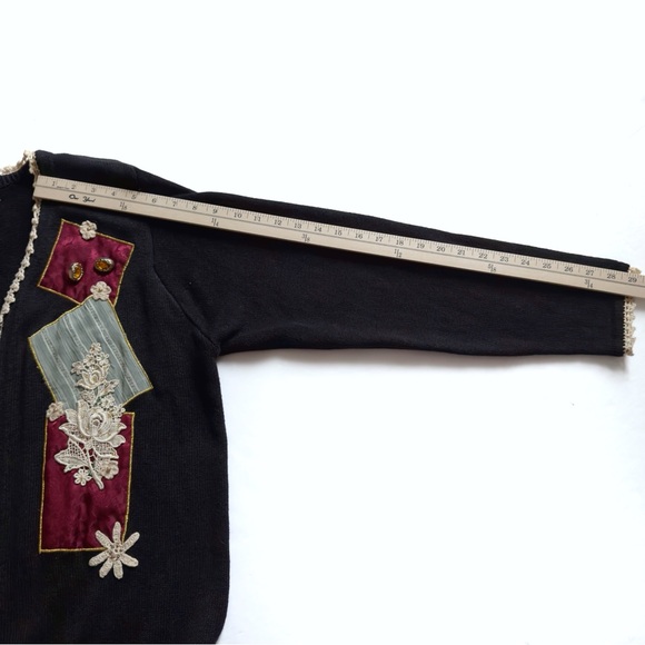 Vintage Shell Kepler Patchwork Beaded Duster Cardigan Large Black Crochet Lace - Picture 13 of 14
